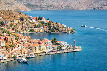 The picturesque island of Simi near Rhodes, part of the Dodecanese island chain, Greece