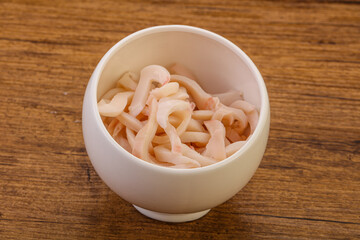 Marinated squid slices in the bowl