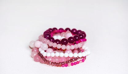 Semiprecious Rose Quartz Bracelets .Beaded Stone Bracelets 