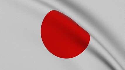 Flag of Japan. Close-up of a flag flying in the wind. 3D rendering 