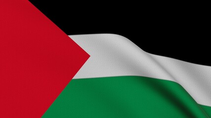 Flag of Palestine. Close-up of a flag flying in the wind. 3D rendering 