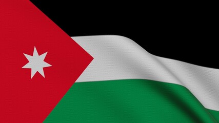 Close-up of the flag of Jordan with black, white, green stripes and red triangle with white star