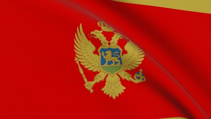 Flag of Montenegro. Close-up of a flag flying in the wind. 3D rendering 