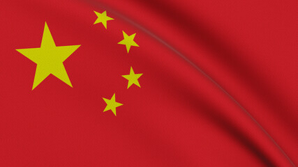 Flag of China. Close-up of a flag flying in the wind. 3D rendering 