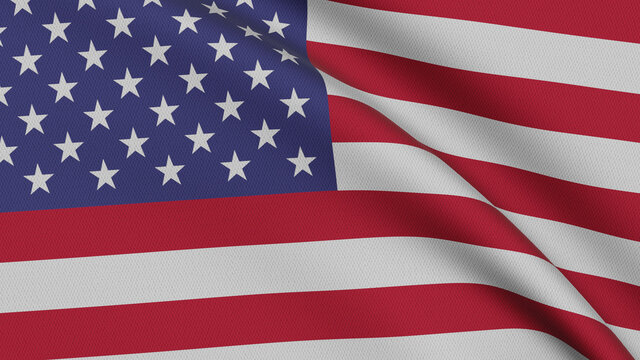 Close-up of the waving flag of the United States with stars and stripes