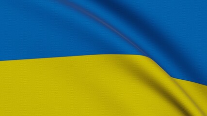 Flag of Ukraine. Close-up of a flag flying in the wind. 3D rendering 