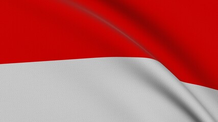 Flag of Monaco. Close-up of a flag flying in the wind. 3D rendering 