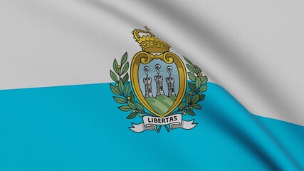 Flag of San Marino. Close-up of a flag flying in the wind. 3D rendering 