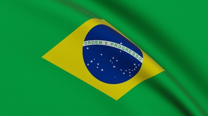 Flag of Brasil. Close-up of a flag flying in the wind. 3D rendering 