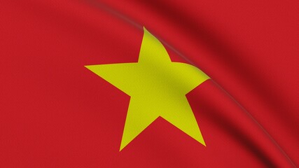 Flag of Vietnam. Close-up of a flag flying in the wind. 3D rendering 