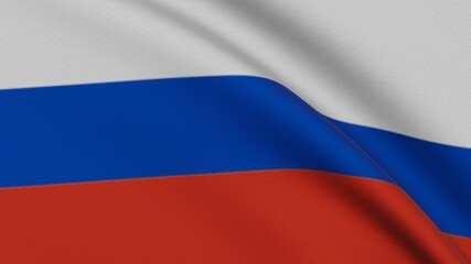 Flag of Russia. Close-up of a flag flying in the wind. 3D rendering
