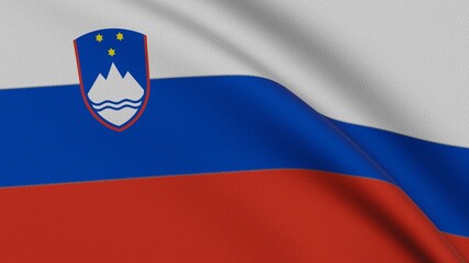 Flag of Slovenia. Close-up of a flag flying in the wind. 3D rendering 