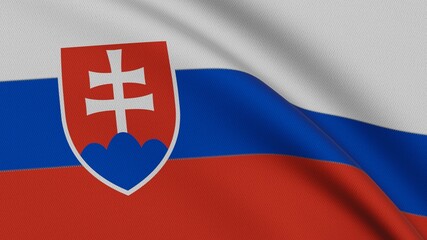 Flag of Slovakia. Close-up of a flag flying in the wind. 3D rendering 