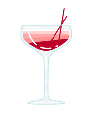 Alcoholic cocktail cosmopolitan in glass with drinking straws vector illustration of summer beach drink on white background
