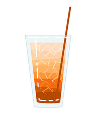 Alcoholic cocktail Long Island in glass with drinking straws vector illustration of summer beach drink on white background