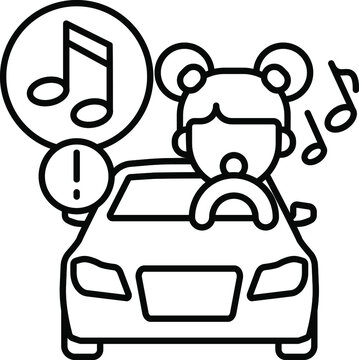 line vector icon, car accident, listening to music