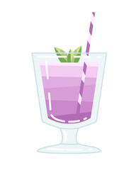 Alcoholic cocktail empress lavender gin in glass with drinking straws vector illustration of summer beach drink on white background