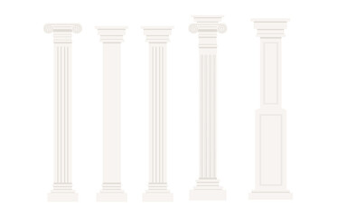 Set of ancient roman and greece white columns vector illustration on white background