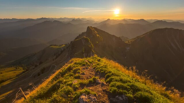Pre alps sunset panoramic view at sommer, beutiful sunset navaria landscapes view from rowand germany.