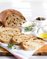 sliced bread with olive oil