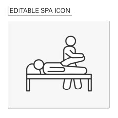 Beauty procedure line icon.Thai body massage to promote relaxation and relieve stress.Cosmetology. Spa concept. Isolated vector illustration. Editable stroke