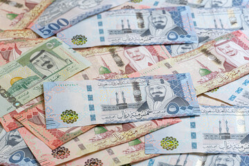 Saudi money banknote, Cash background, saudi riyal close up, SAR currency, Riyadh