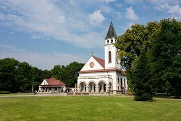 Landscape in Ostrava-Poruba with building of Kostel Krista Krale church