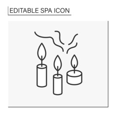 Therapeutic candles line icon. Essential oils candles reduce anxiety and stress. Aromatherapy. Cosmetology. Spa concept. Isolated vector illustration. Editable stroke