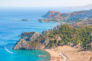 Fototapeta premium Tsambika beach view from the Tsambika monastery on Rhodes island, Greece