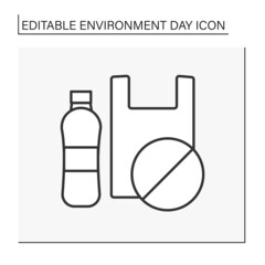 Ecology line icon. Reducing plastics consumption. Plastic-free life. Eco awareness. Environment day concept. Isolated vector illustration. Editable stroke