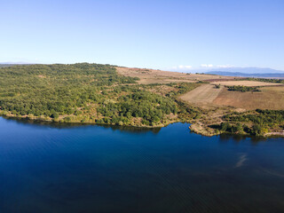 Obraz premium Aerial view of Pchelina Reservoir, Bulgaria