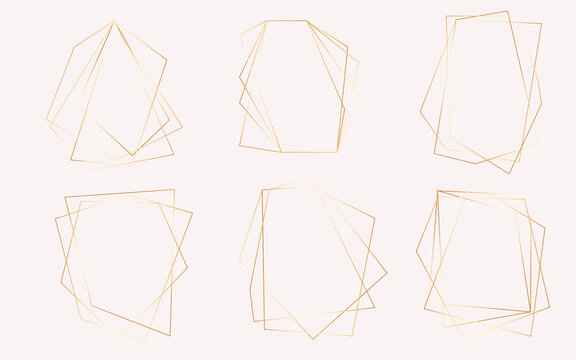 Set of golden abstract line frames vector illustration on white background