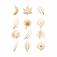 Set bundle outline leaf and flowers gradient color