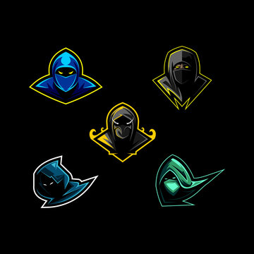 Set bundle head ninja logo mascot design collection