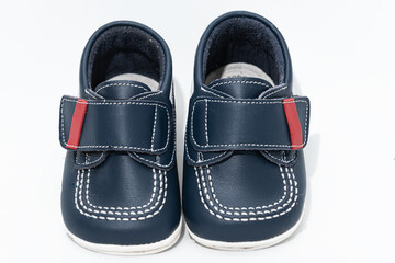 children's classic blue leather shoes. white background online product