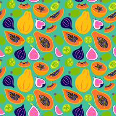 Seamless pattern with tropical fruits. Vector illustration for decoration, wrapping paper, background