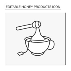 Dessert line icon. Delicious sweet syrup added to tea. Tasty sauce for health. Honey products concept. Isolated vector illustration. Editable stroke
