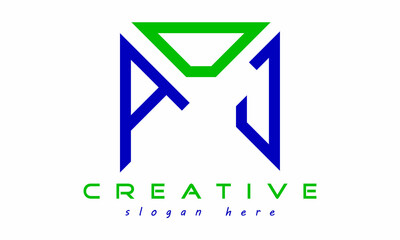 geometric monogram letters ADJ logo design vector, business logo, icon shape logo, rectangle squire polygon letters modern unique minimalist creative logo design, vector template