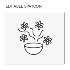 Sauna aroma bowl line icon. Steel aromatherapy oil cup on fire. Beauty procedures. Cosmetology. Spa concept. Isolated vector illustration. Editable stroke