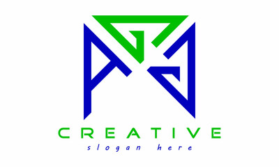 geometric monogram letters AGG logo design vector, business logo, icon shape logo, rectangle squire polygon letters modern unique minimalist creative logo design, vector template