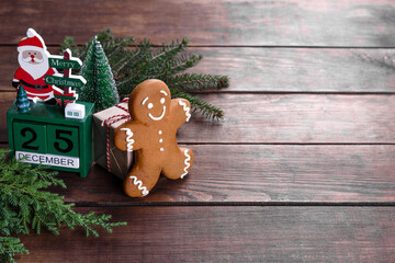 Christmas festive gingerbread made at home on a dark table