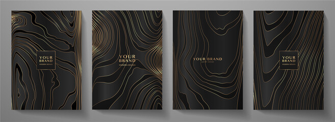 Modern elegant cover design set. Luxury fashionable background with black and gold line pattern. Elite premium vector template for menu, brochure, flyer layout, presentation