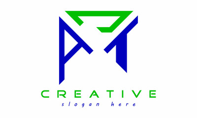 geometric monogram letters AJT logo design vector, business logo, icon shape logo, rectangle squire polygon letters modern unique minimalist creative logo design, vector template