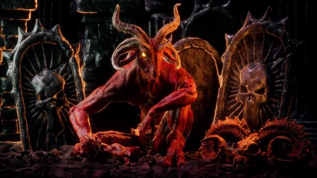 Goat Demon Baphomet VJ Loop - behold to the symbol of hell! Hold your soul or die in fear with this scary and mystical video featuring horned demon. This creature is a mix of goat and human. 