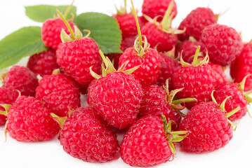 raspberries close-up on a white background
