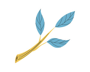 A branch of a tree with green leaves drawn by hand. Branch icon for books, postcards, stickers.
