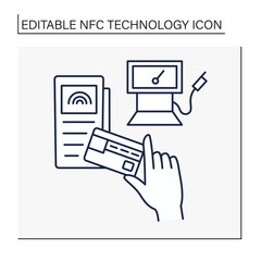 NFC technology line icon. Contactless payment for gas.Banking terminal gas station. Contactless payment concept. Isolated vector illustration. Editable stroke