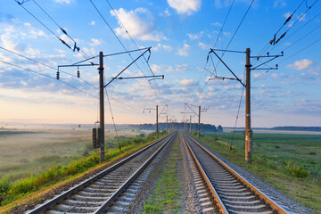 The passenger train was shot at dawn at long exposure.