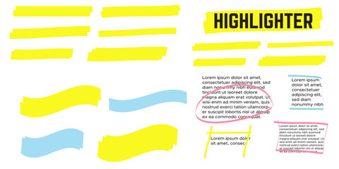 Yellow highlight marker lines. Highlighter strokes and drawing design.