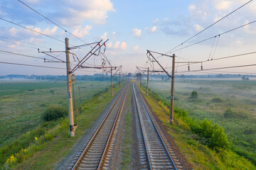 The passenger train was shot at dawn at long exposure.